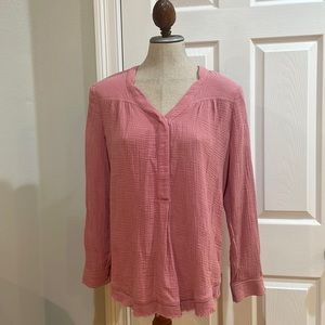 Marled Essentials button down shirt 100% cotton oversize tunic top fringe pink S